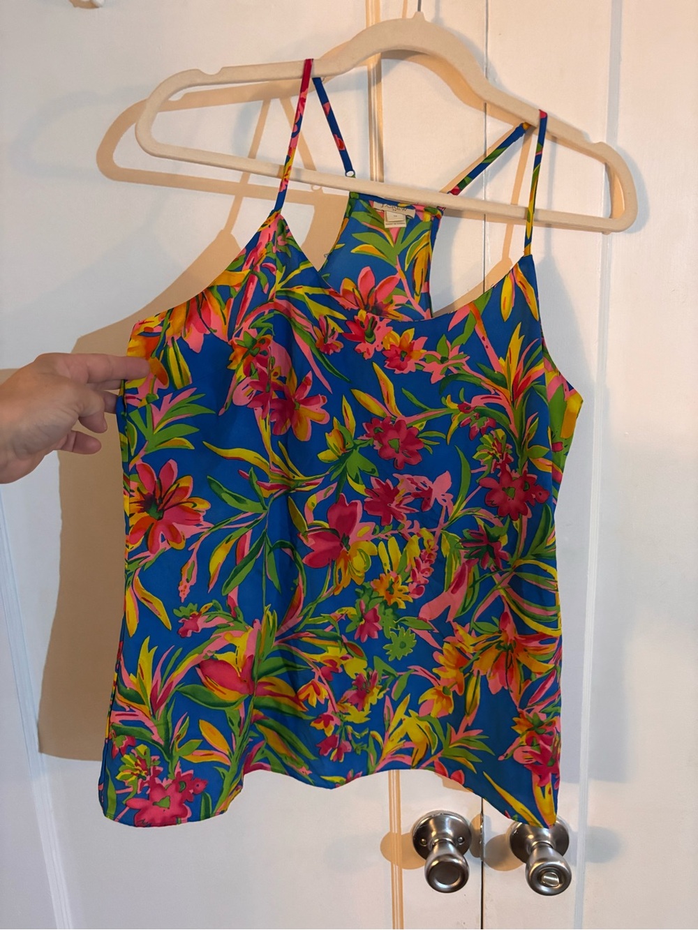 J. Crew Bright Blue Tropical Floral Spaghetti-Strap Cami